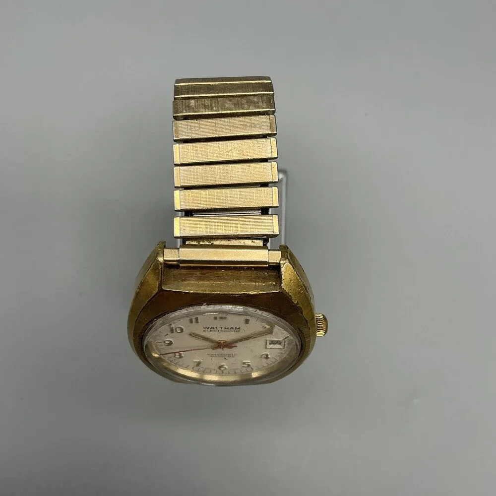 Vtg Waltham Electrodyne Mens Watch 31mm Gold Tone Date  display picture 1